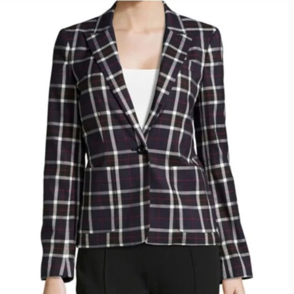 Alice + Olivia Savetta Plaid Lamb Leather Elbows Blazer Hilary Duff In Younger - Picture 1 of 8